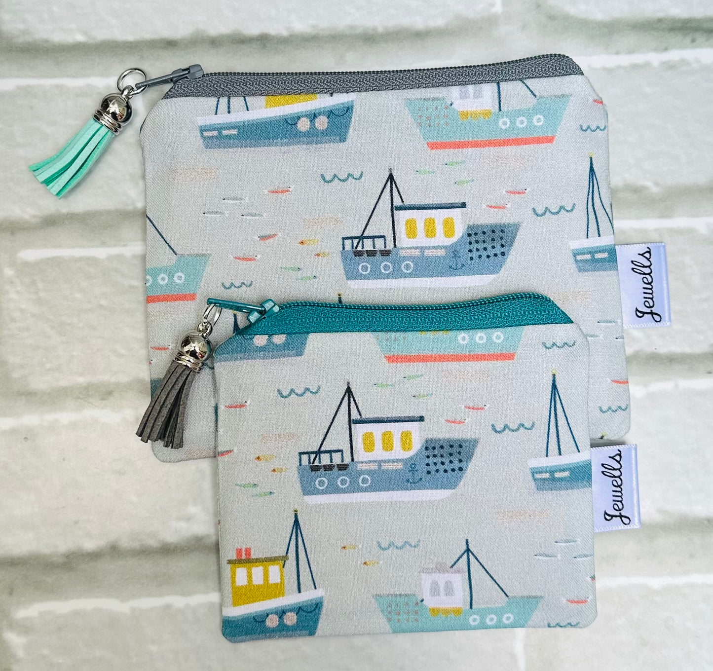 Fishing Boat fabric purse pouch 2 sizes grey