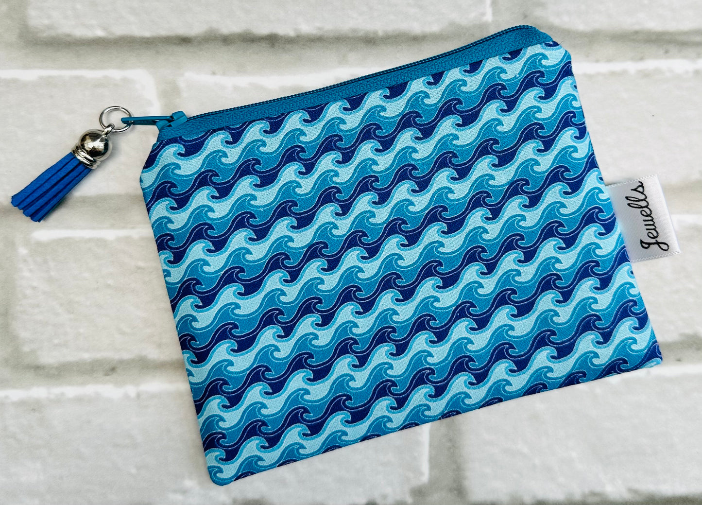 Waves fabric purse pouch 2 sizes blue