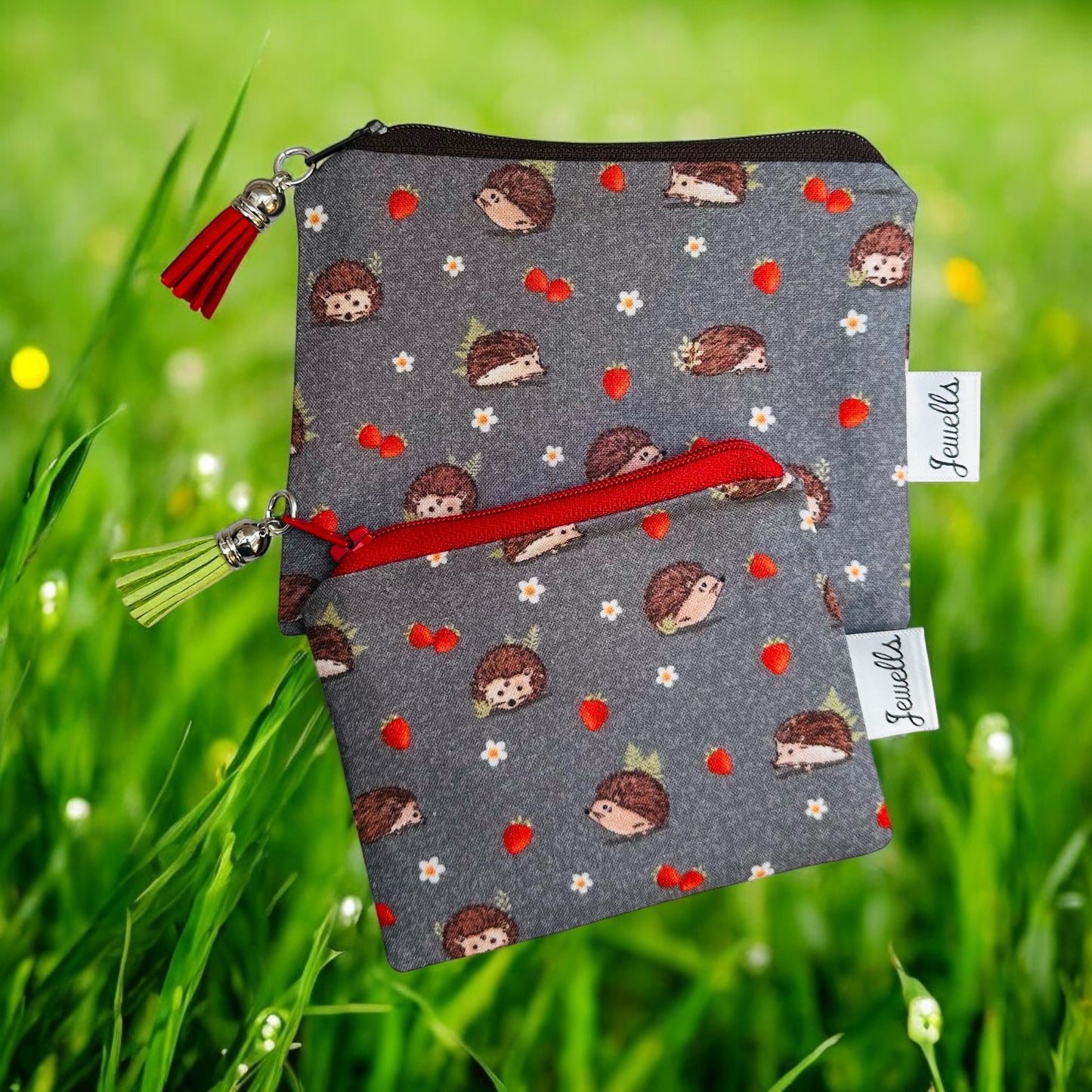 Hedgehog fabric purse pouch 2 sizes grey