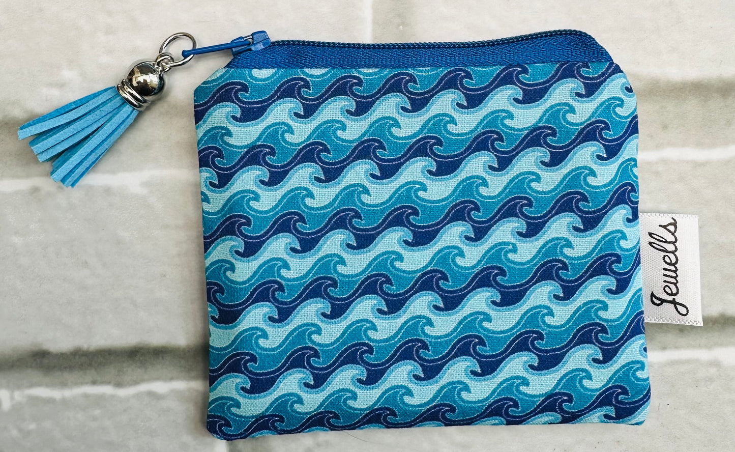 Waves fabric purse pouch 2 sizes blue