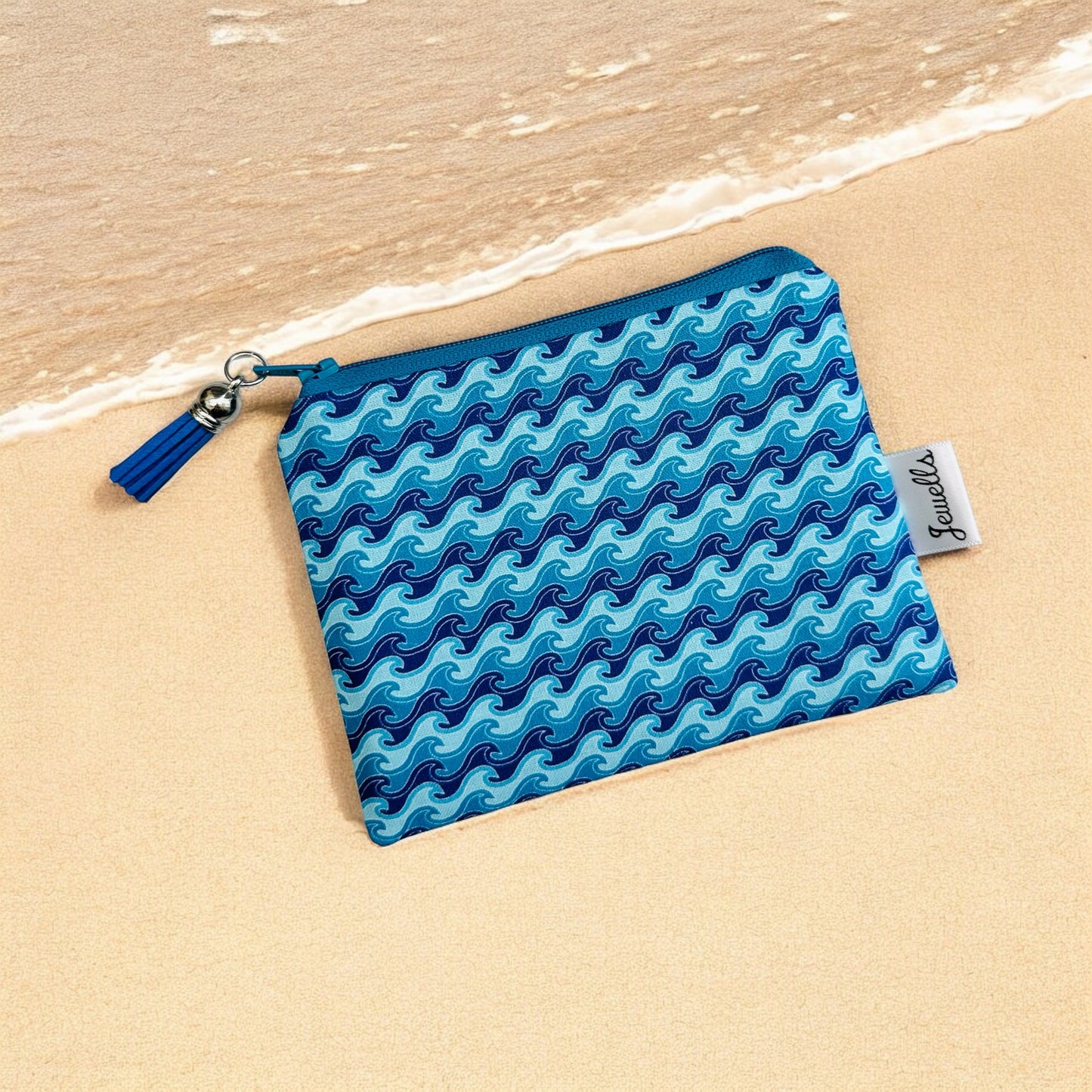 Waves fabric purse pouch 2 sizes blue