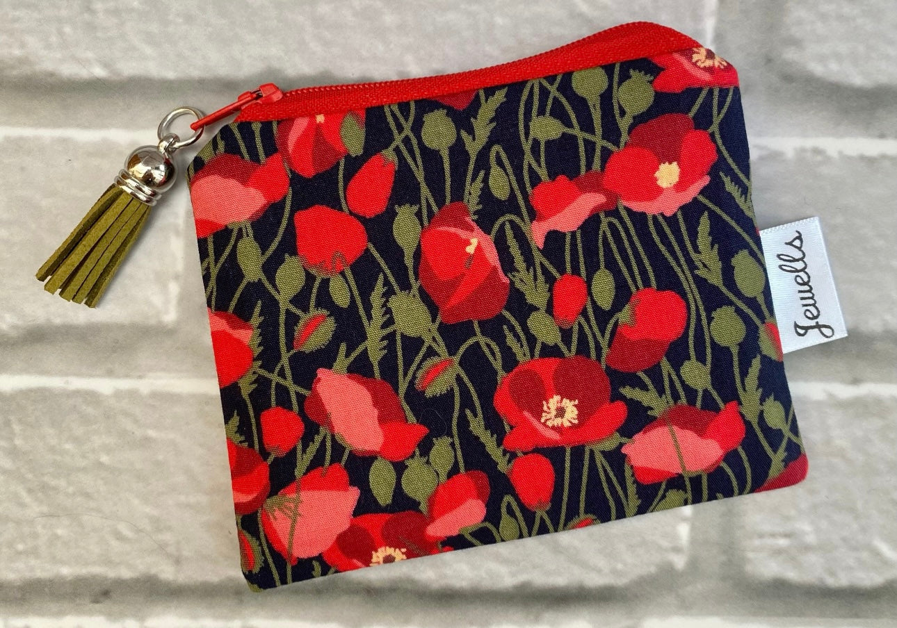 Poppies fabric purse pouch 2 sizes