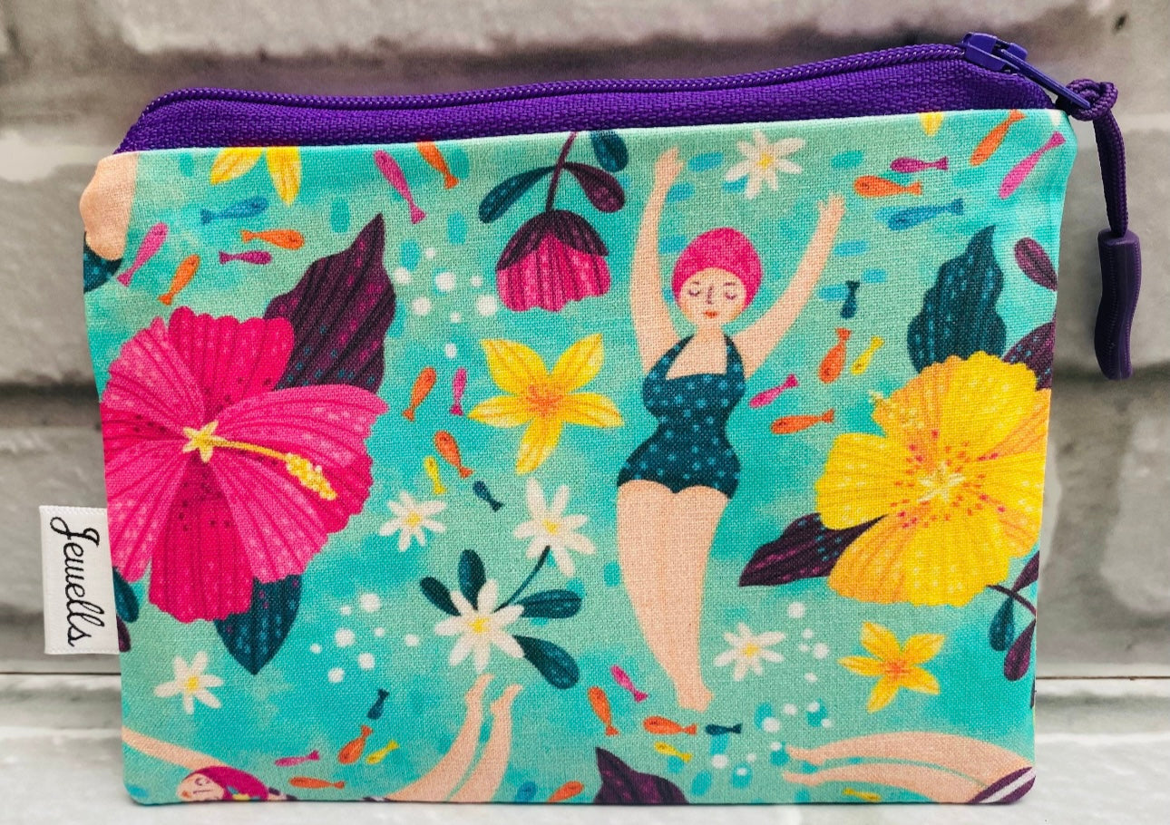 Floral Swimming fabric coin purse pouch swim