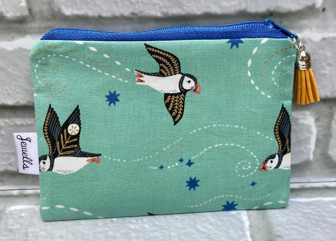 Puffin fabric purse pouch 2 sizes