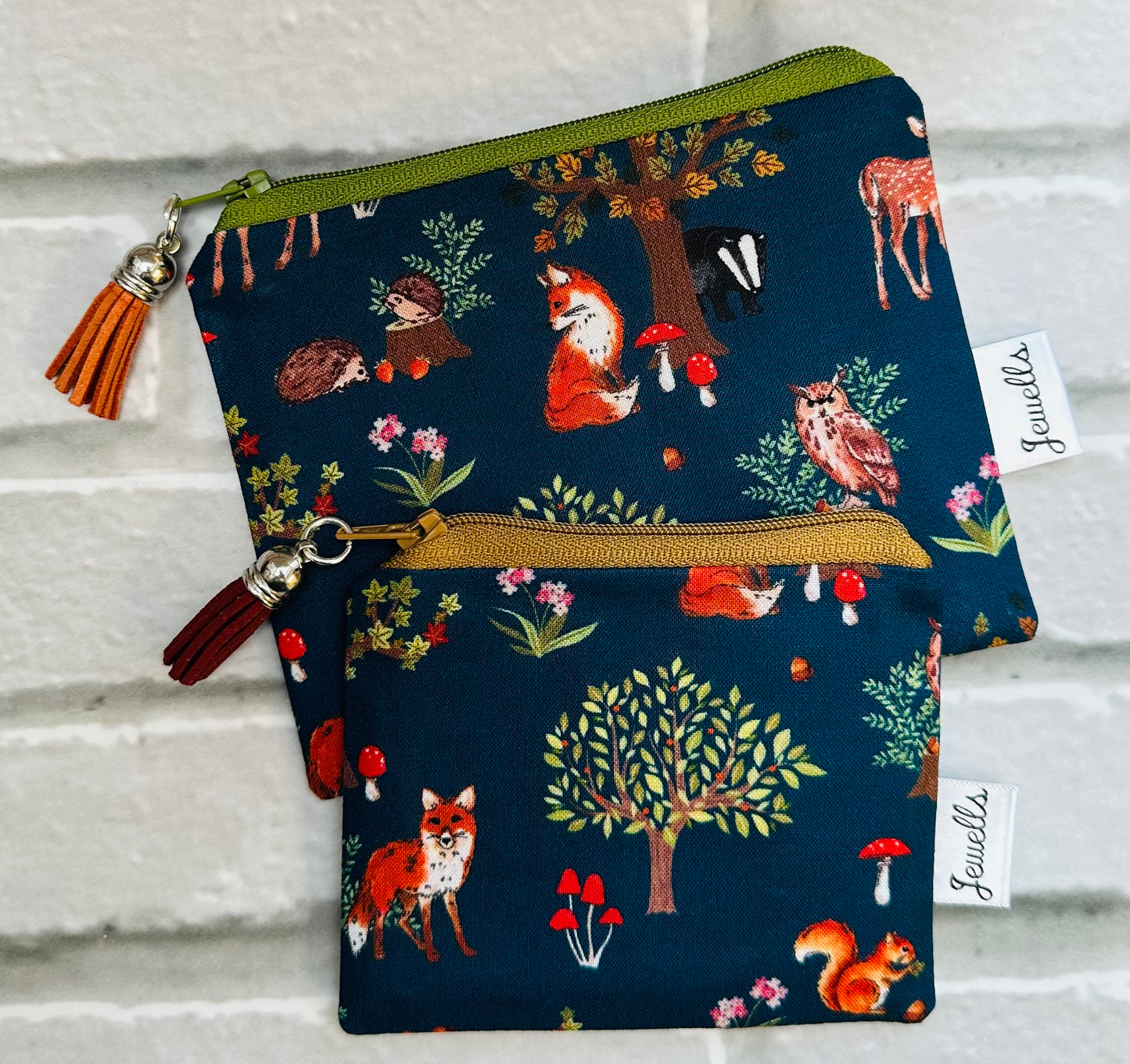 Wildlife fabric purse pouch 2 sizes navy deer fox