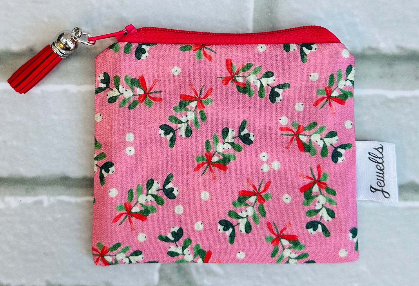 Christmas Mistletoe fabric purse pouch 2 sizes