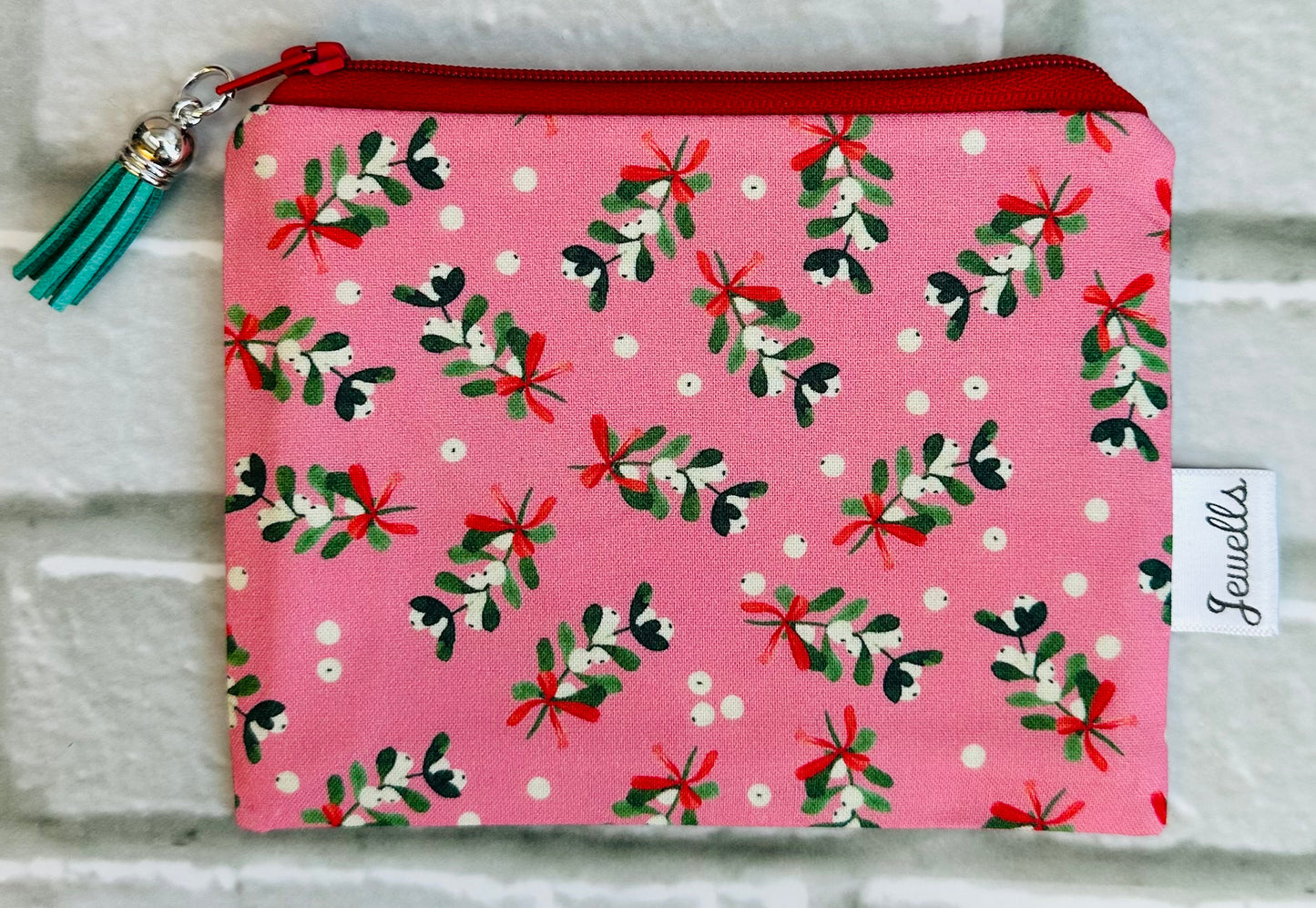 Christmas Mistletoe fabric purse pouch 2 sizes