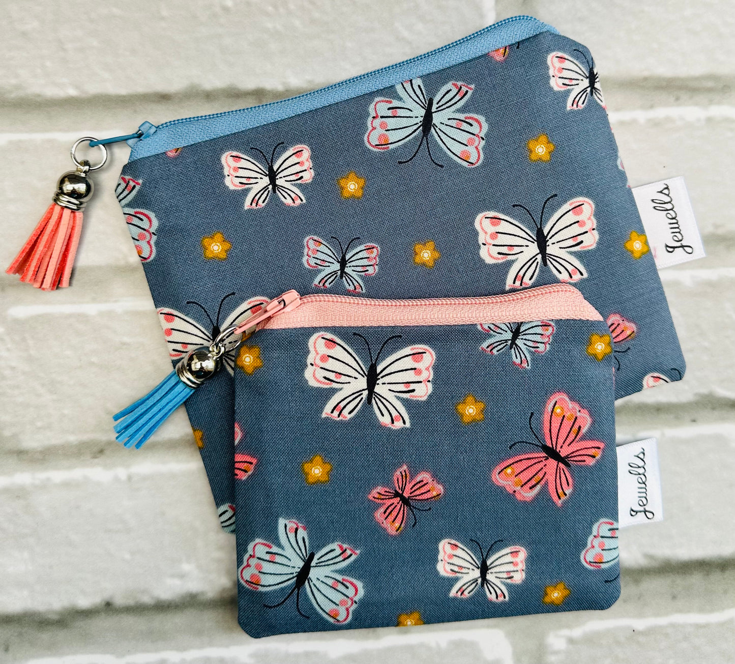 Butterfly Butterflies fabric purse pouch 2 sizes grey