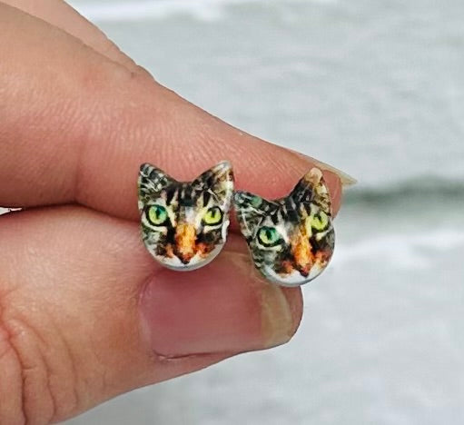 Cat resin stud earrings 4 colours