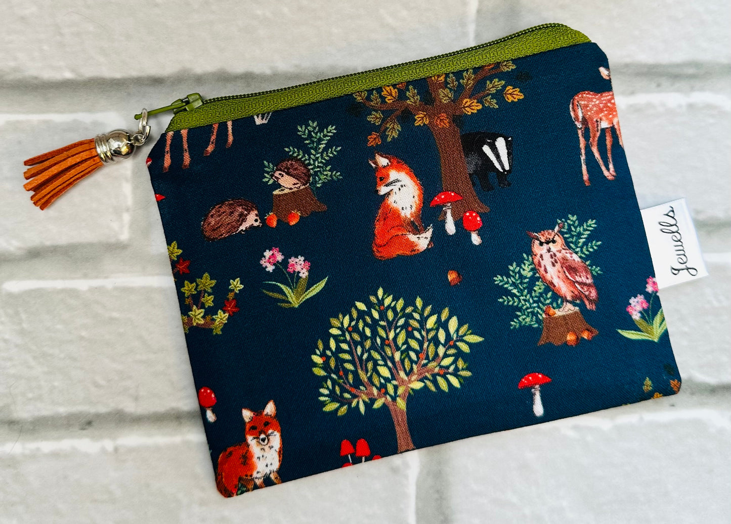 Wildlife fabric purse pouch 2 sizes navy deer fox