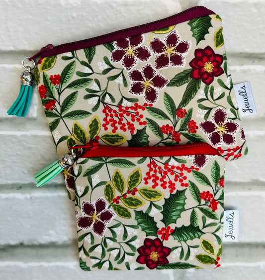 Christmas Flowers fabric purse pouch 2 sizes