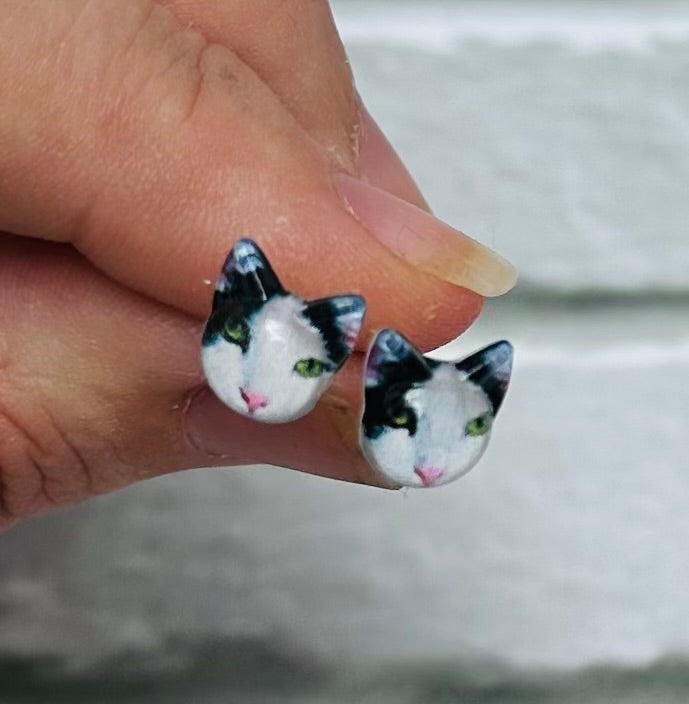 Cat resin stud earrings 4 colours