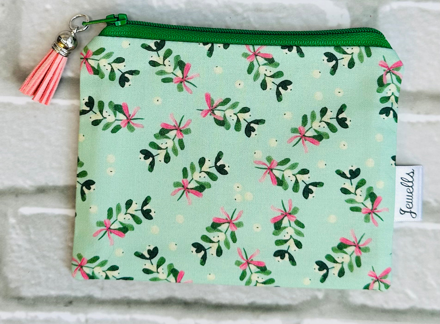 Christmas Mistletoe fabric purse pouch 2 sizes