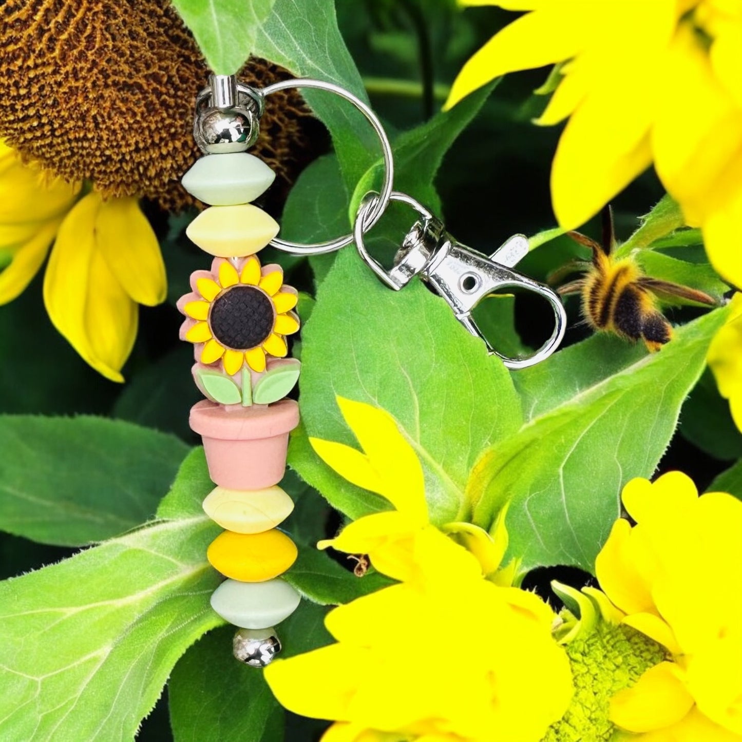 Sunflower Keyring Bag Charm beads