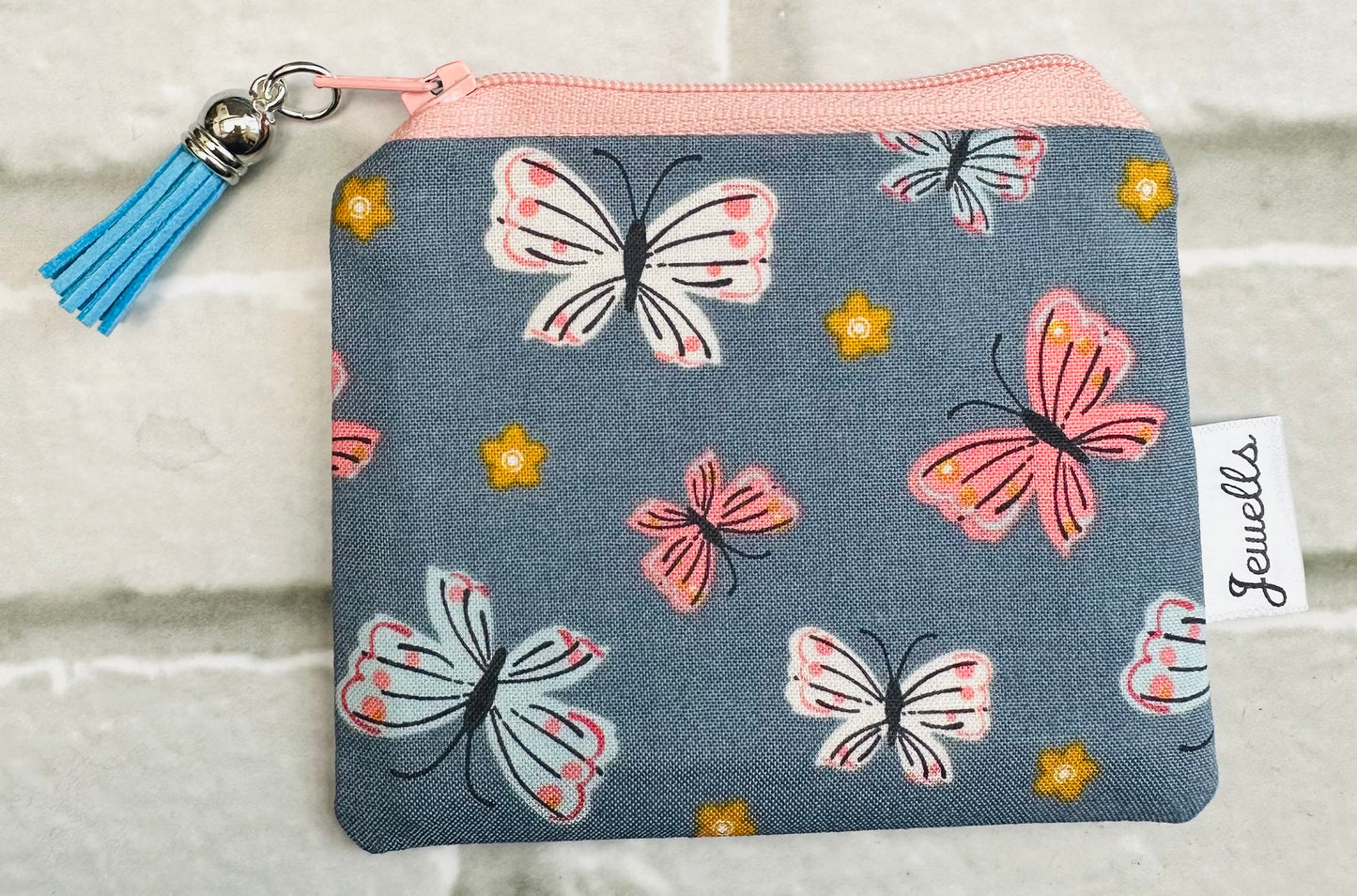 Butterfly Butterflies fabric purse pouch 2 sizes grey