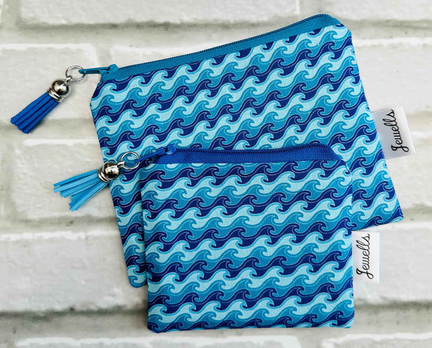 Waves fabric purse pouch 2 sizes blue