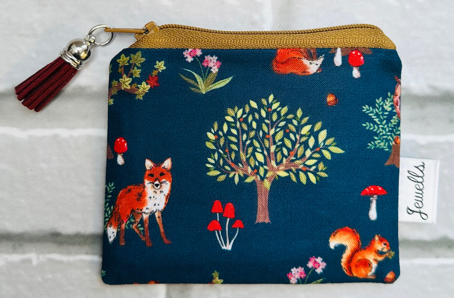 Wildlife fabric purse pouch 2 sizes navy deer fox