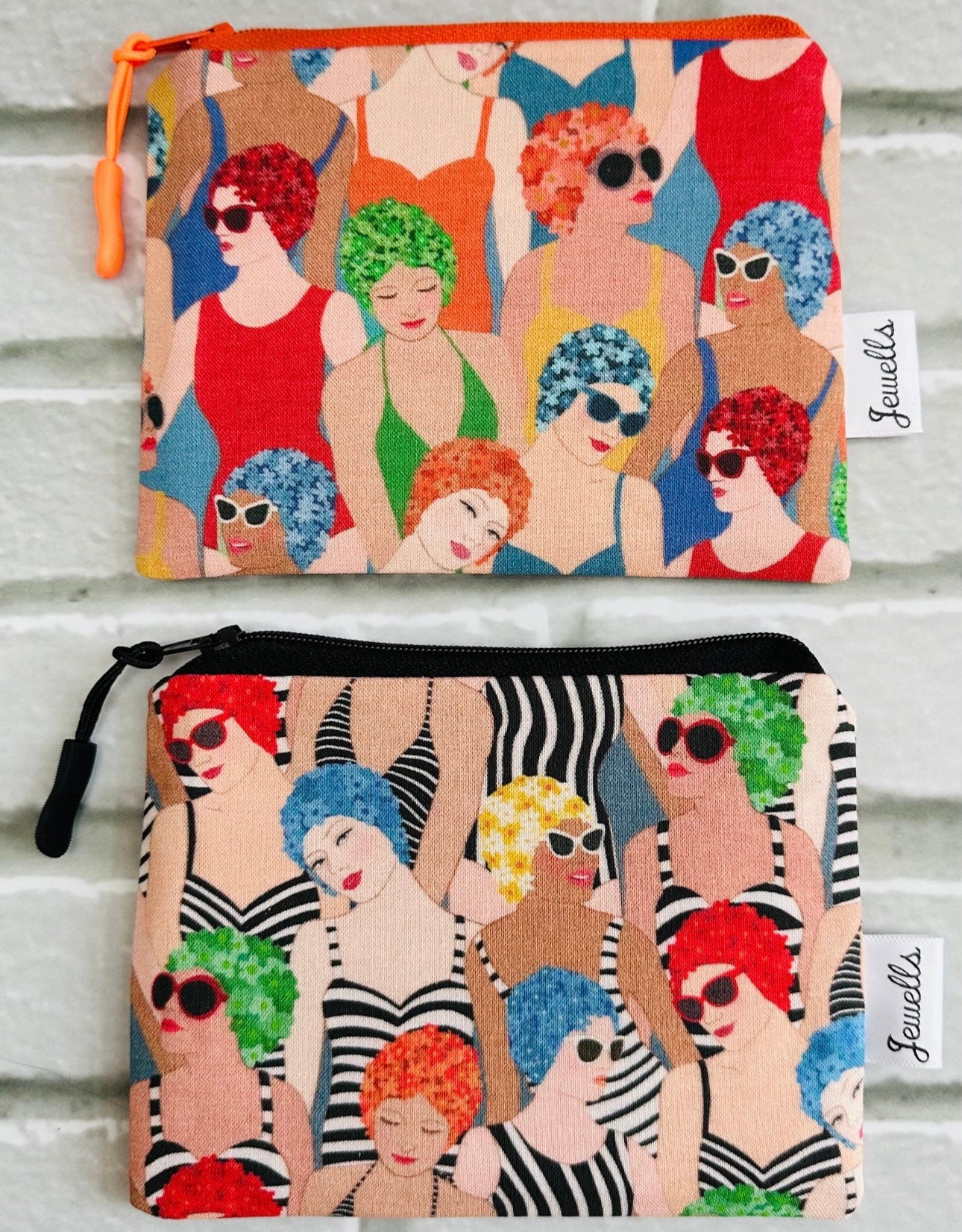 Swimmer fabric coin purse pouch Retro Ladies Stripe or Plain