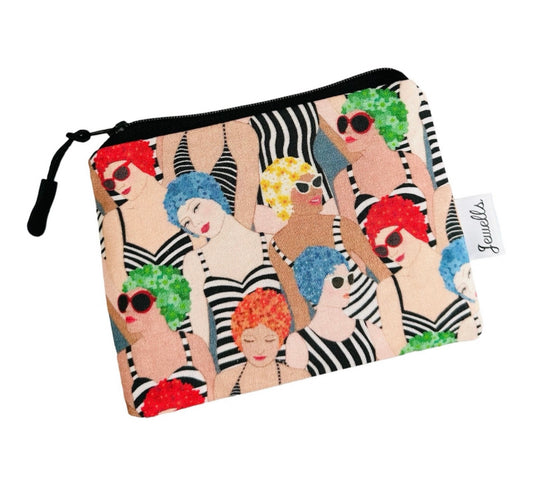 Swimmer fabric coin purse pouch Retro Ladies Stripe or Plain