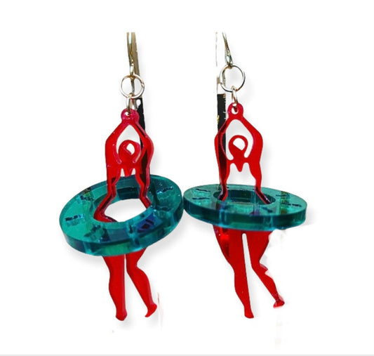 Swimming Lady hoop dangle earrings